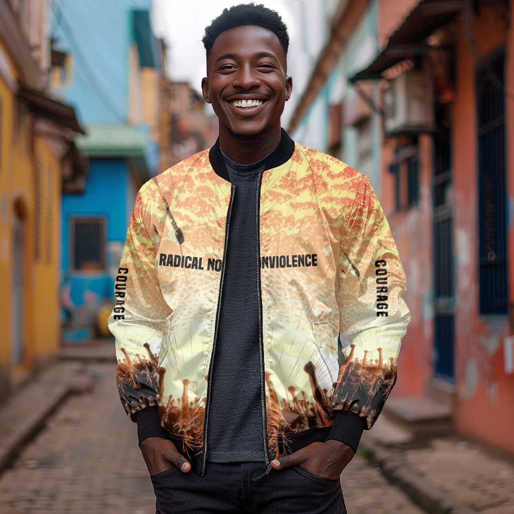 Bayard Rustin Bomber Jacket with Radical Nonviolence Design Protest Crowd and Courage Civil Rights Tribute - African Pride