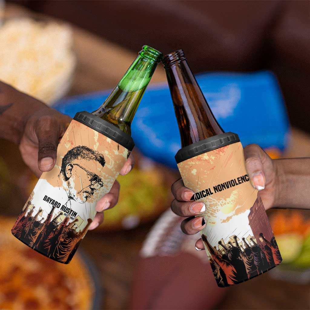 Bayard Rustin 4 in 1 Can Cooler Tumbler with Radical Nonviolence Design Protest Crowd and Courage Civil Rights Tribute - African Pride