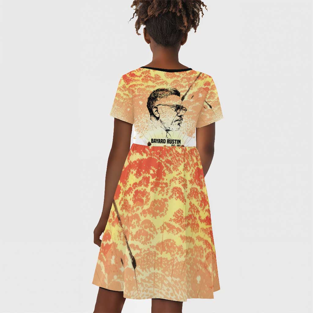 Bayard Rustin Kid Short Sleeve Dress with Radical Nonviolence Design Protest Crowd and Courage Civil Rights Tribute - African Pride