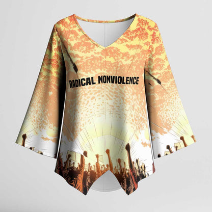 Bayard Rustin Kimono Sleeve Blouse with Radical Nonviolence Design Protest Crowd and Courage Civil Rights Tribute - African Pride