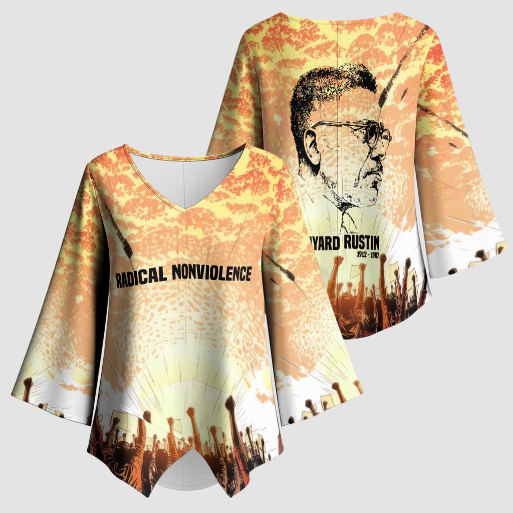 Bayard Rustin Kimono Sleeve Blouse with Radical Nonviolence Design Protest Crowd and Courage Civil Rights Tribute - African Pride
