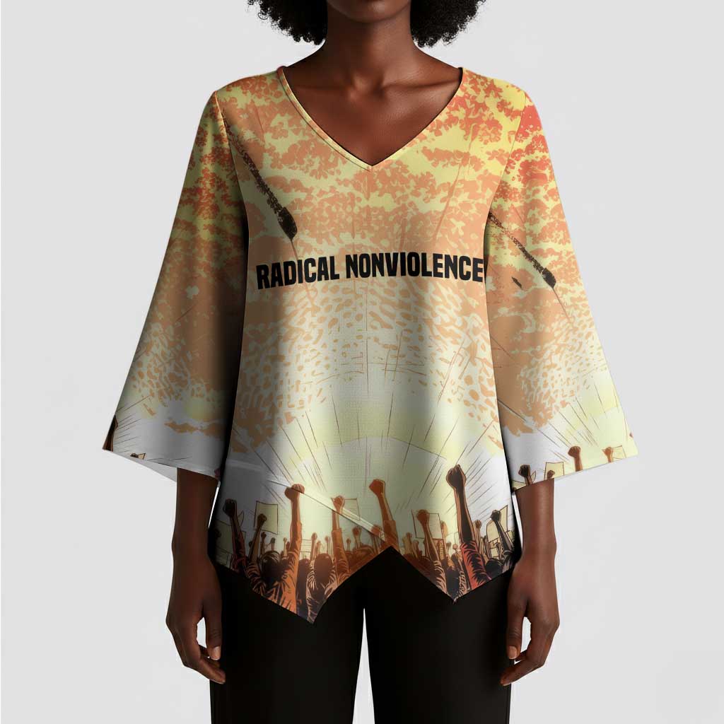 Bayard Rustin Kimono Sleeve Blouse with Radical Nonviolence Design Protest Crowd and Courage Civil Rights Tribute - African Pride