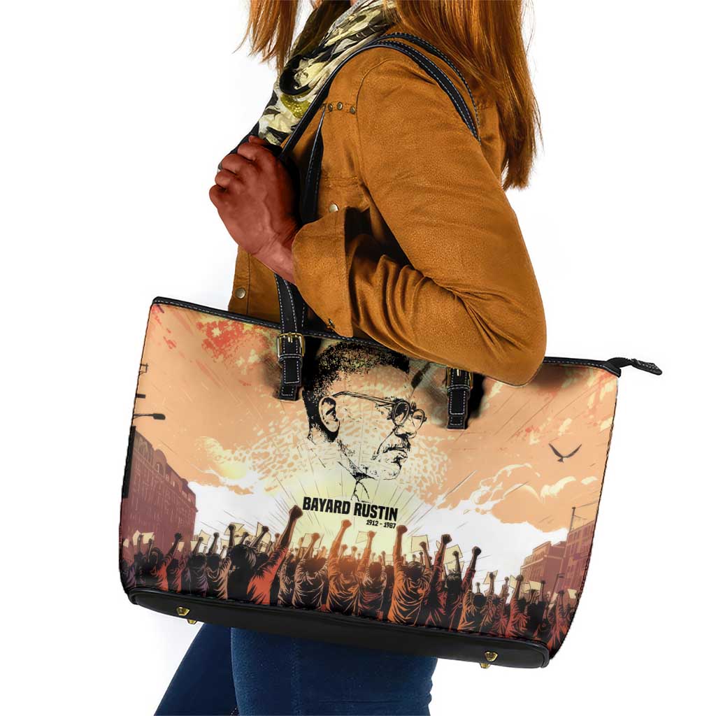 Bayard Rustin Leather Tote Bag with Radical Nonviolence Design Protest Crowd and Courage Civil Rights Tribute - African Pride