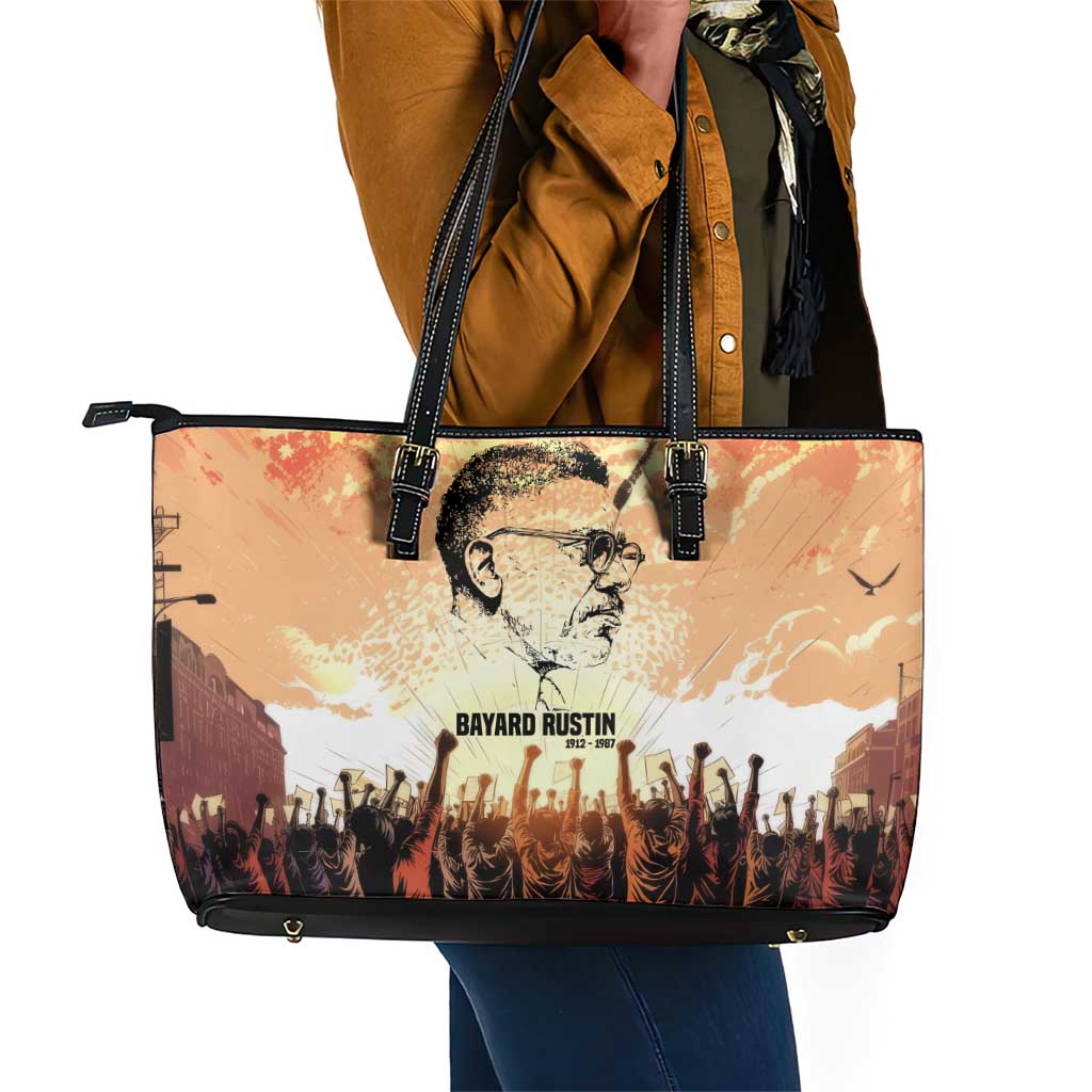 Bayard Rustin Leather Tote Bag with Radical Nonviolence Design Protest Crowd and Courage Civil Rights Tribute - African Pride