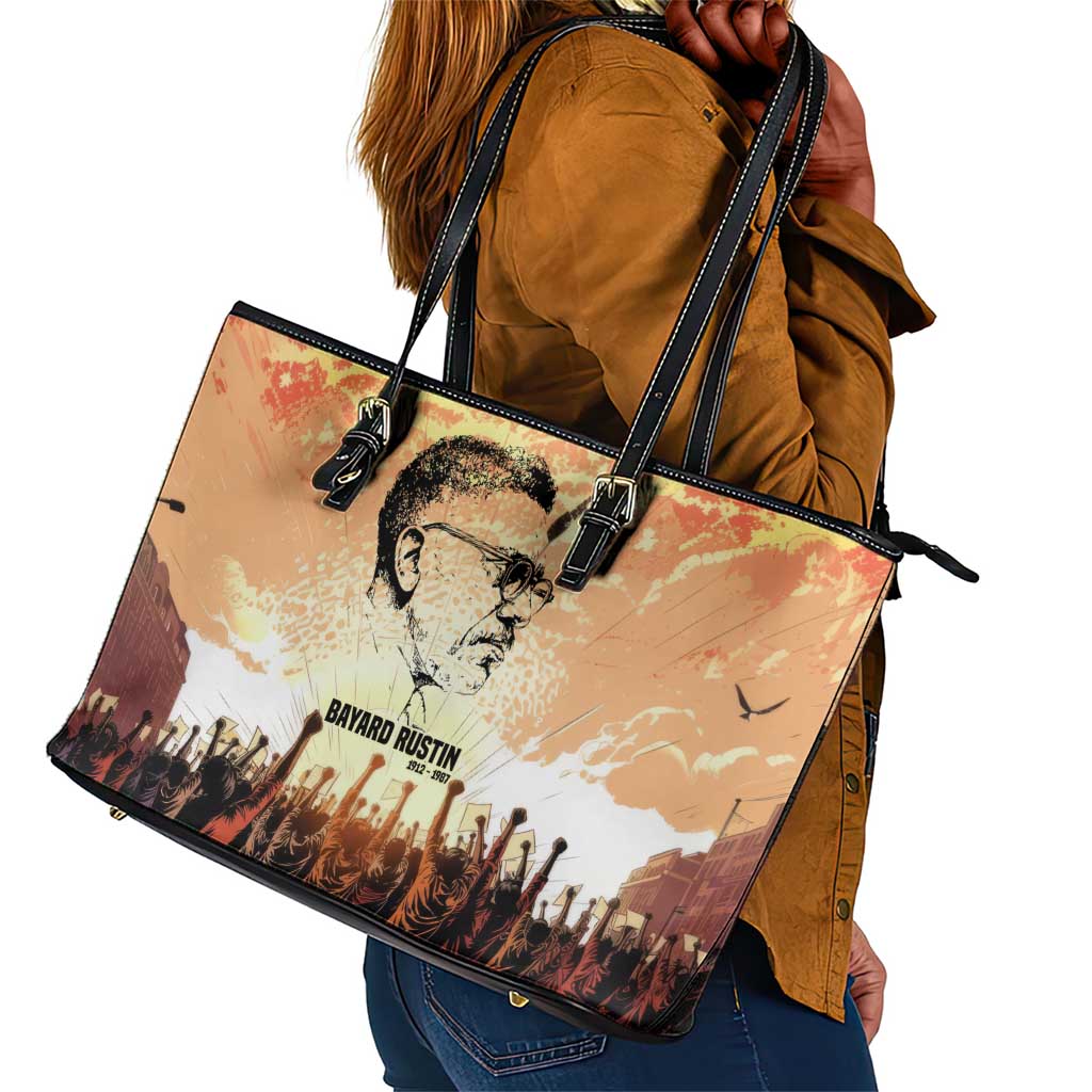 Bayard Rustin Leather Tote Bag with Radical Nonviolence Design Protest Crowd and Courage Civil Rights Tribute - African Pride