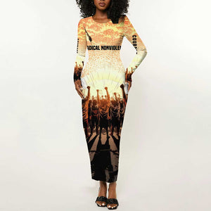 Bayard Rustin Long Sleeve Bodycon Dress with Radical Nonviolence Design Protest Crowd and Courage Civil Rights Tribute - African Pride
