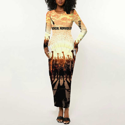 Bayard Rustin Long Sleeve Bodycon Dress with Radical Nonviolence Design Protest Crowd and Courage Civil Rights Tribute - African Pride