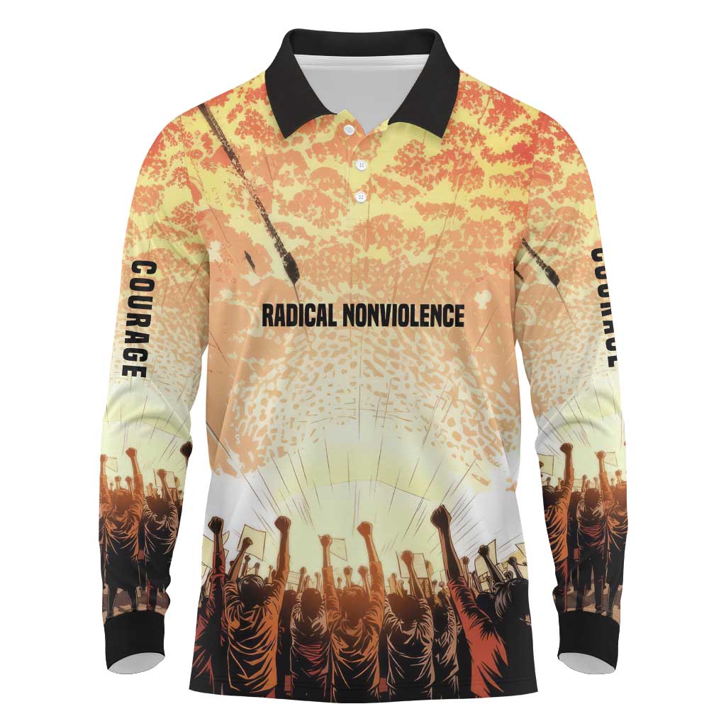 Bayard Rustin Long Sleeve Polo Shirt with Radical Nonviolence Design Protest Crowd and Courage Civil Rights Tribute - African Pride
