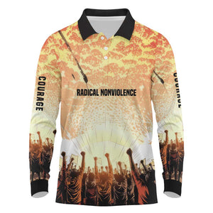 Bayard Rustin Long Sleeve Polo Shirt with Radical Nonviolence Design Protest Crowd and Courage Civil Rights Tribute - African Pride
