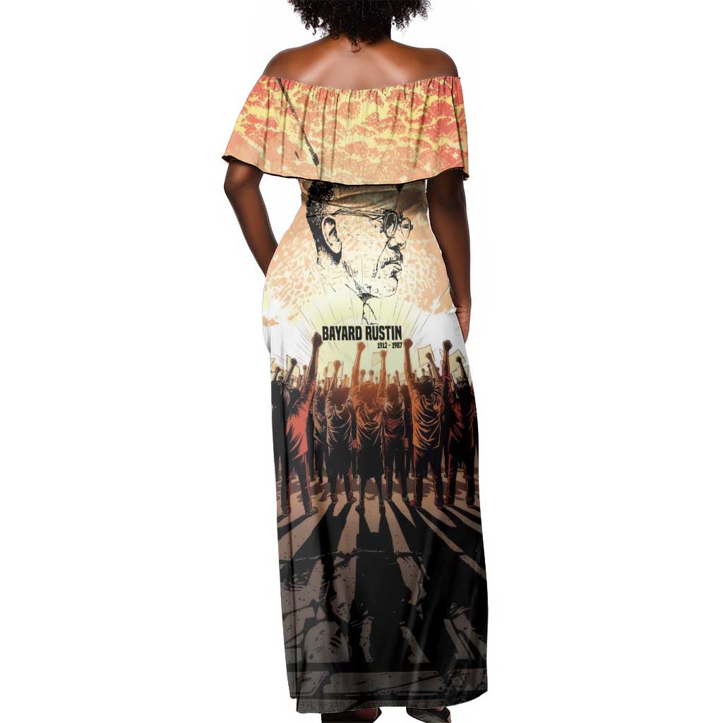 Bayard Rustin Off Shoulder Maxi Dress with Radical Nonviolence Design Protest Crowd and Courage Civil Rights Tribute - African Pride