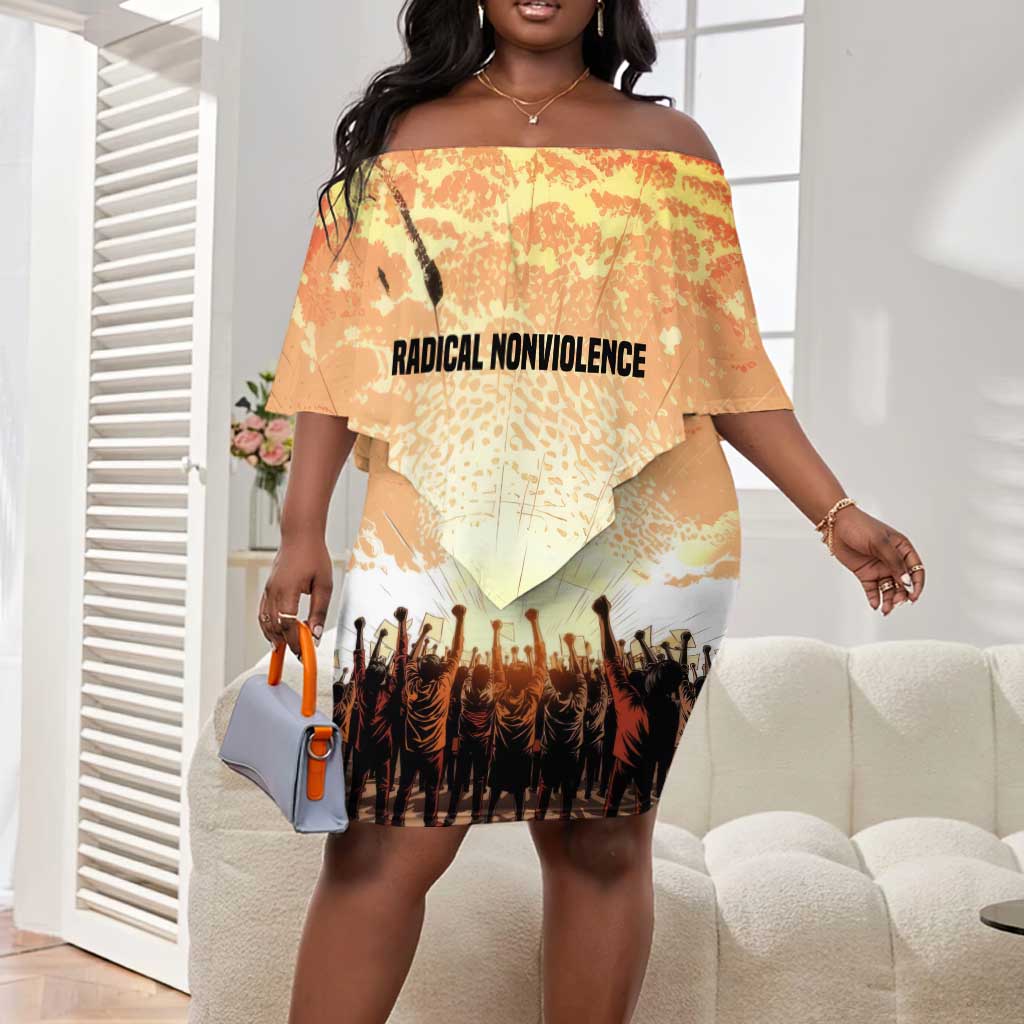 Bayard Rustin Off Shoulder Short Dress with Radical Nonviolence Design Protest Crowd and Courage Civil Rights Tribute - African Pride