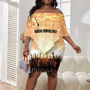 Bayard Rustin Off Shoulder Short Dress with Radical Nonviolence Design Protest Crowd and Courage Civil Rights Tribute - African Pride