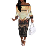 Bayard Rustin Off The Shoulder Long Sleeve Dress with Radical Nonviolence Design Protest Crowd and Courage Civil Rights Tribute - African Pride