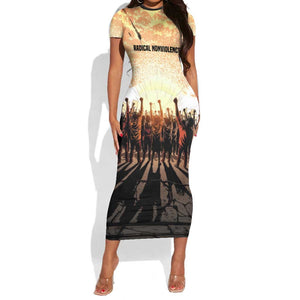 Bayard Rustin Short Sleeve Bodycon Dress with Radical Nonviolence Design Protest Crowd and Courage Civil Rights Tribute - African Pride