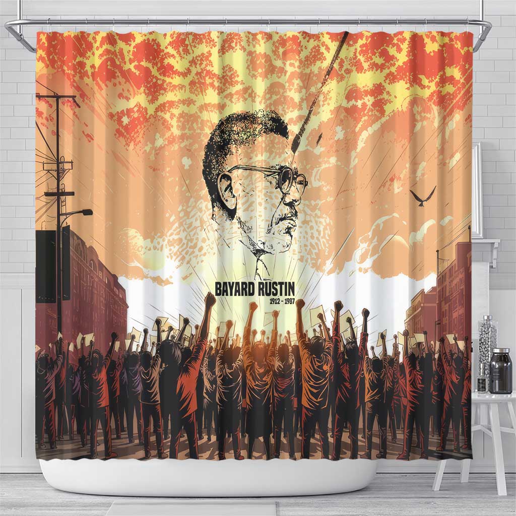Bayard Rustin Shower Curtain with Radical Nonviolence Design Protest Crowd and Courage Civil Rights Tribute - African Pride