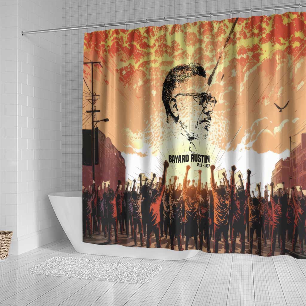 Bayard Rustin Shower Curtain with Radical Nonviolence Design Protest Crowd and Courage Civil Rights Tribute - African Pride