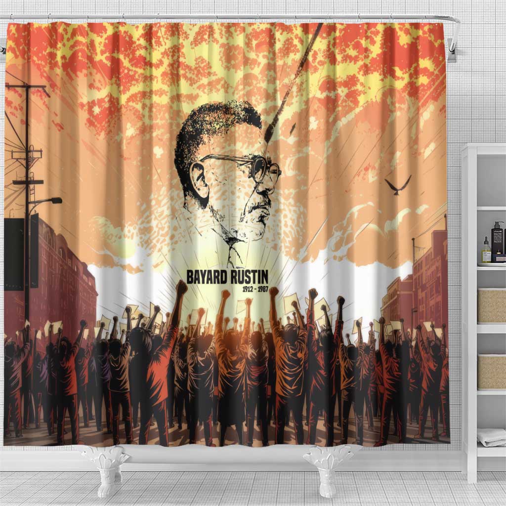 Bayard Rustin Shower Curtain with Radical Nonviolence Design Protest Crowd and Courage Civil Rights Tribute - African Pride