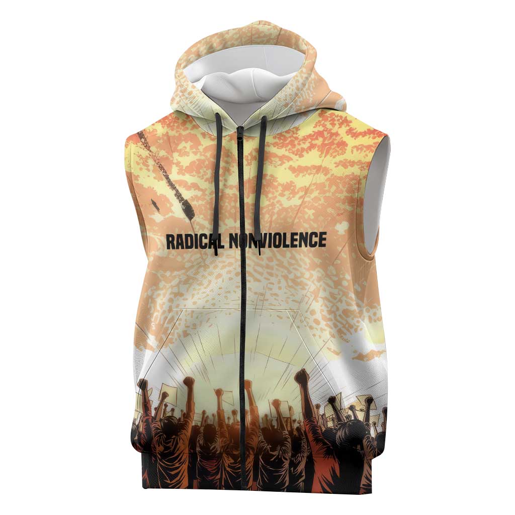 Bayard Rustin Sleeveless Zip Hoodie with Radical Nonviolence Design Protest Crowd and Courage Civil Rights Tribute - African Pride