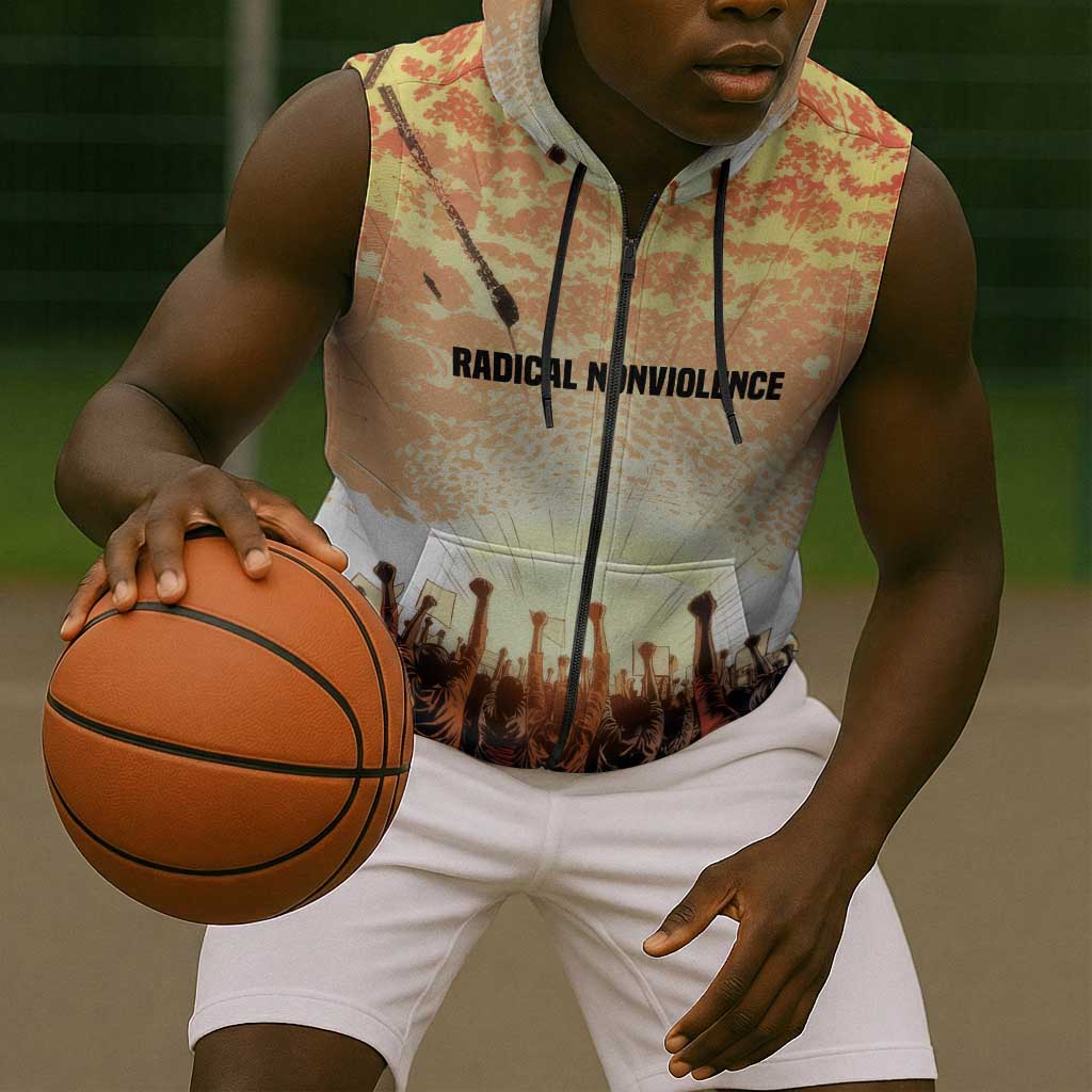 Bayard Rustin Sleeveless Zip Hoodie with Radical Nonviolence Design Protest Crowd and Courage Civil Rights Tribute - African Pride