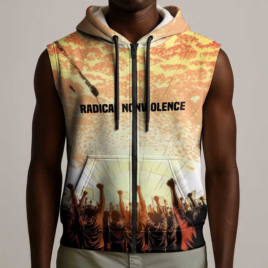 Bayard Rustin Sleeveless Zip Hoodie with Radical Nonviolence Design Protest Crowd and Courage Civil Rights Tribute - African Pride