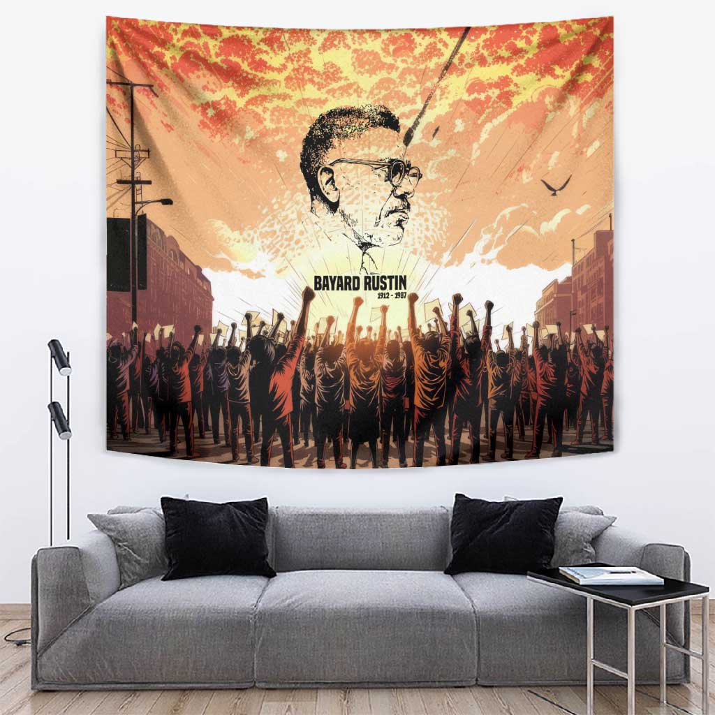 Bayard Rustin Tapestry with Radical Nonviolence Design Protest Crowd and Courage Civil Rights Tribute - African Pride