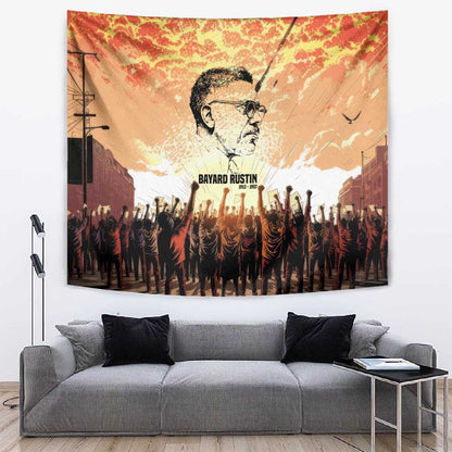 Bayard Rustin Tapestry with Radical Nonviolence Design Protest Crowd and Courage Civil Rights Tribute - African Pride