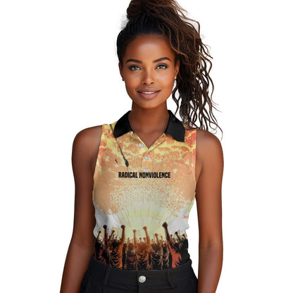 Bayard Rustin Women Sleeveless Polo Shirt with Radical Nonviolence Design Protest Crowd and Courage Civil Rights Tribute - African Pride