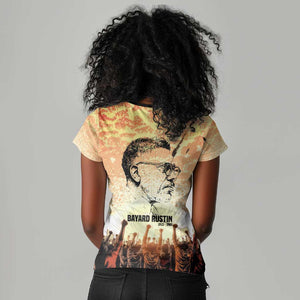 Bayard Rustin Women V-Neck T-Shirt with Radical Nonviolence Design Protest Crowd and Courage Civil Rights Tribute - African Pride