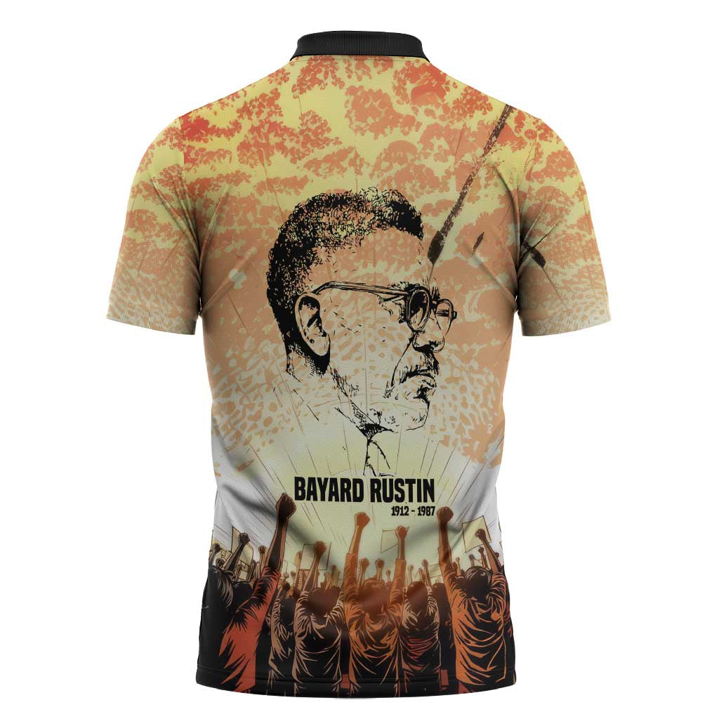 Bayard Rustin Zipper Polo Shirt with Radical Nonviolence Design Protest Crowd and Courage Civil Rights Tribute - African Pride