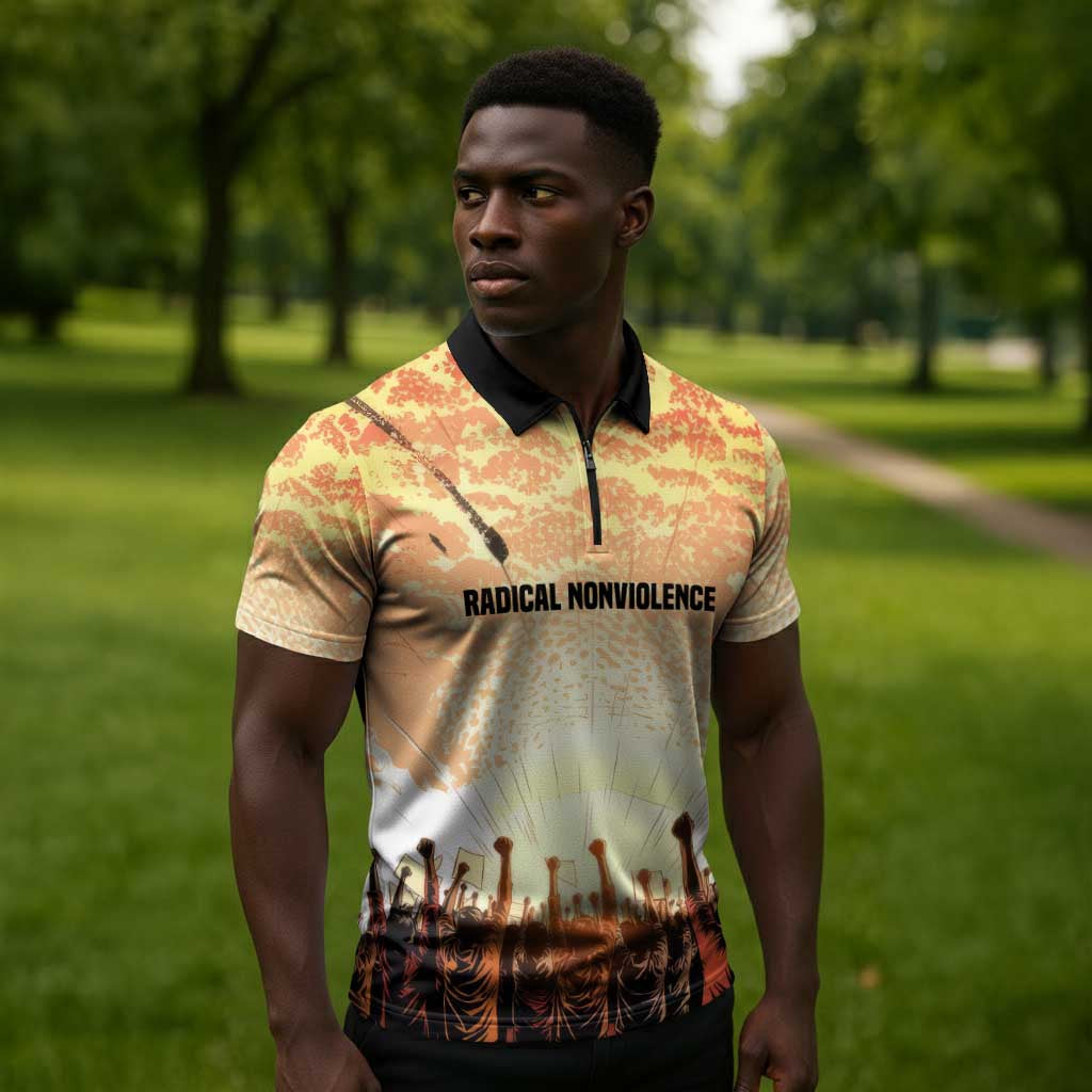 Bayard Rustin Zipper Polo Shirt with Radical Nonviolence Design Protest Crowd and Courage Civil Rights Tribute - African Pride
