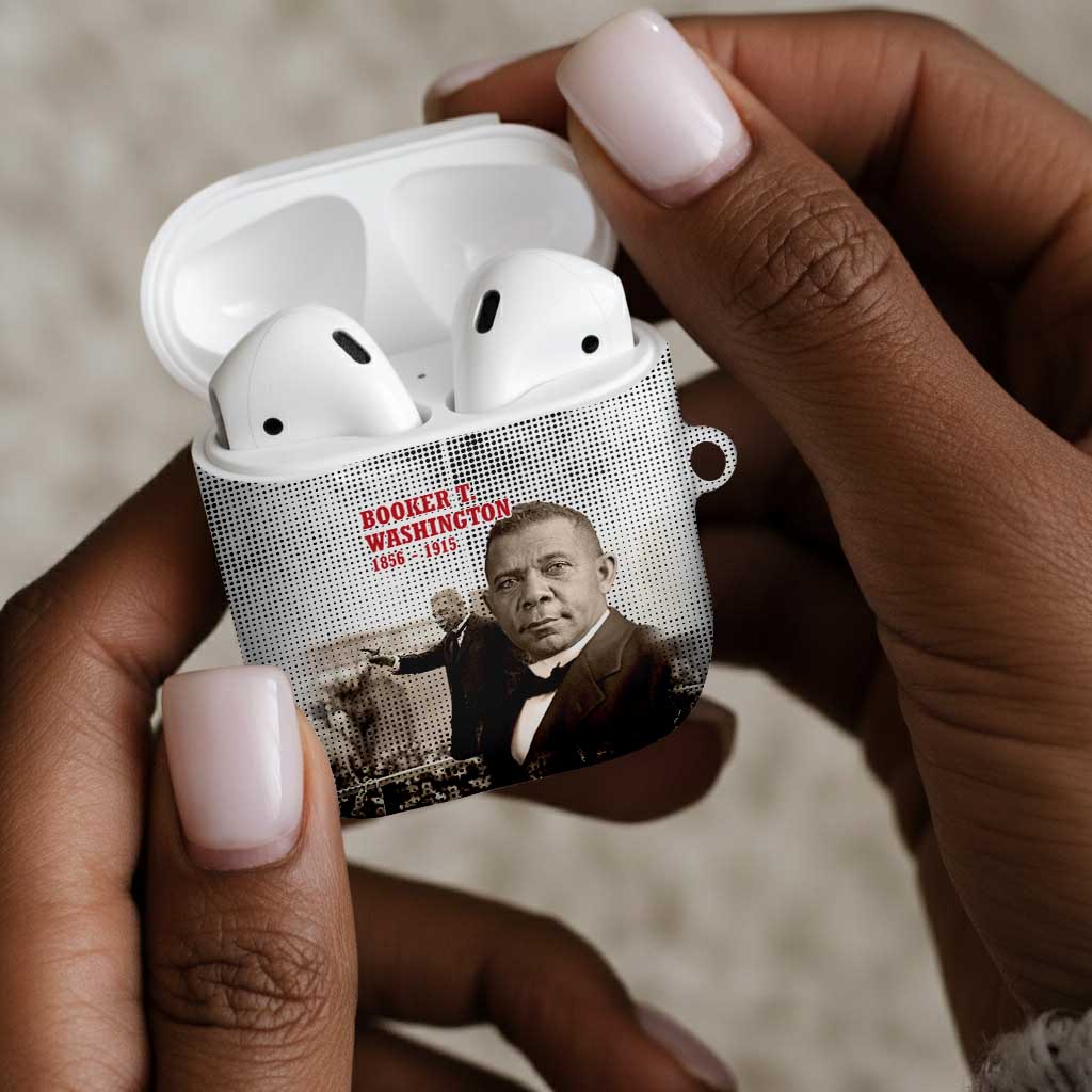 Booker T. Washington AirPods Case Halftone Portrait Design Tilling a Field Quote Historical Civil Rights Tribute - African Pride