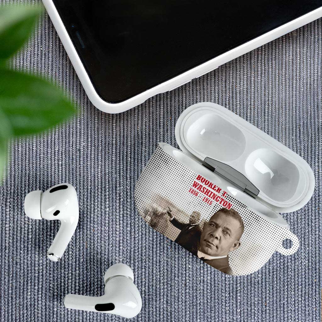 Booker T. Washington AirPods Case Halftone Portrait Design Tilling a Field Quote Historical Civil Rights Tribute - African Pride
