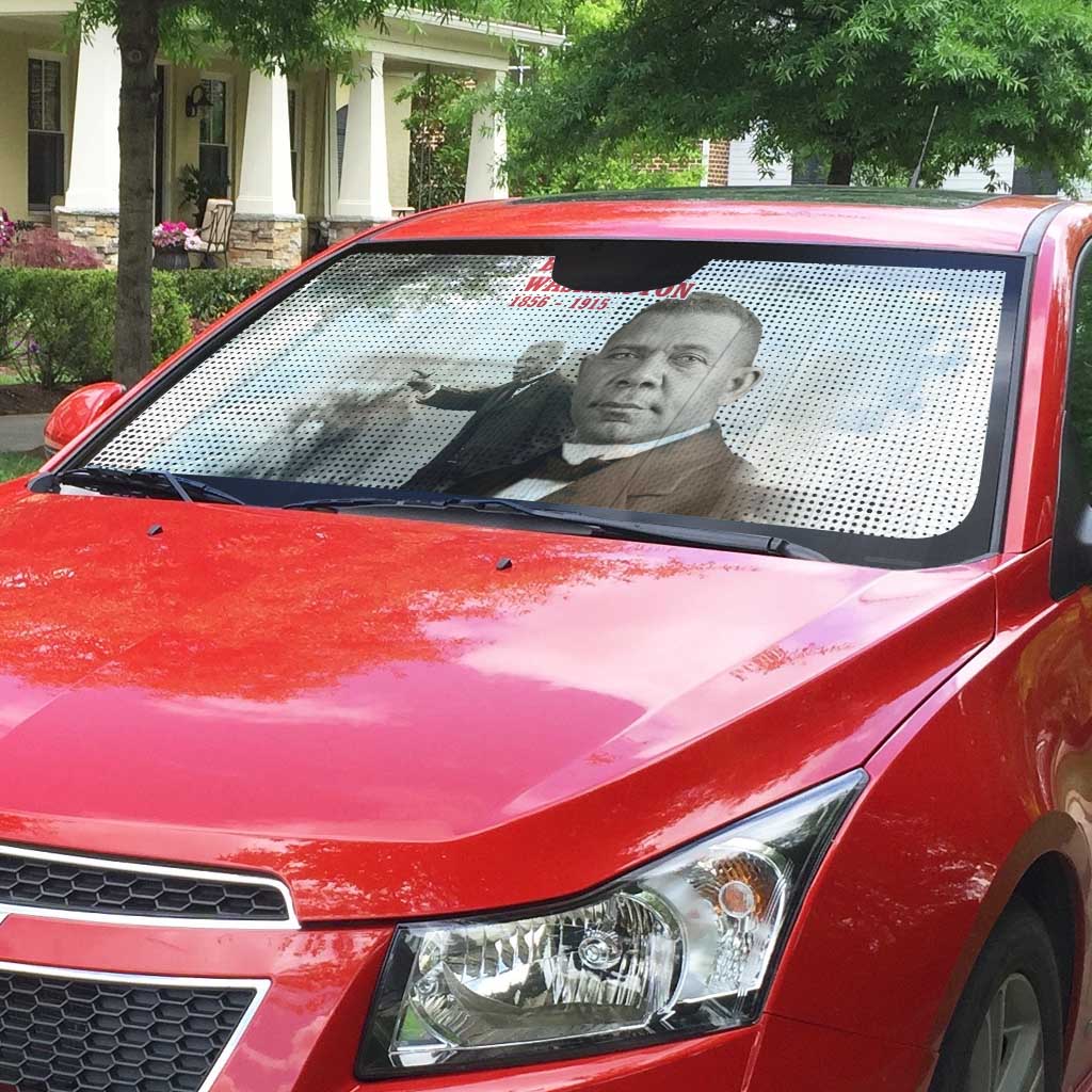 Booker T. Washington Auto Sun Shade Halftone Portrait Design Tilling a Field Quote Historical Civil Rights Tribute - African Pride