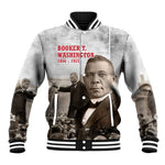 Booker T. Washington Baseball Jacket Halftone Portrait Design Tilling a Field Quote Historical Civil Rights Tribute - African Pride