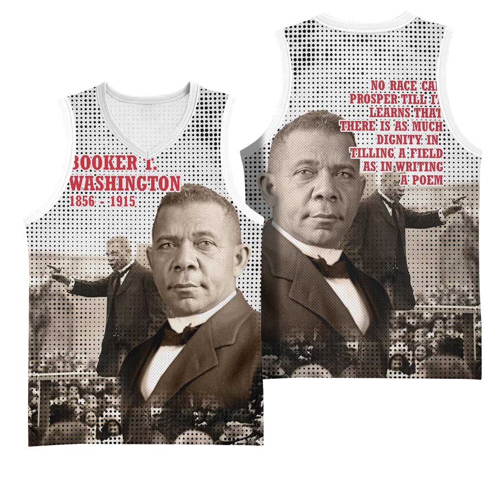 Booker T. Washington Basketball Jersey Halftone Portrait Design Tilling a Field Quote Historical Civil Rights Tribute - African Pride