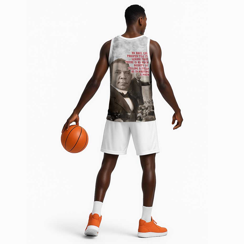 Booker T. Washington Basketball Jersey Halftone Portrait Design Tilling a Field Quote Historical Civil Rights Tribute - African Pride