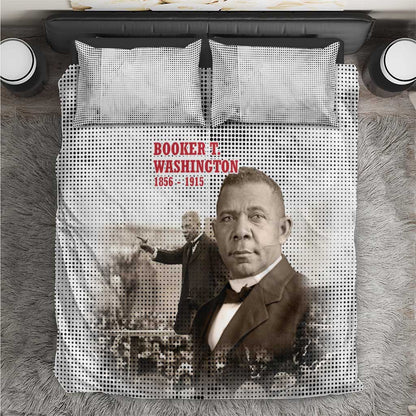 Booker T. Washington Bedding Set Halftone Portrait Design Tilling a Field Quote Historical Civil Rights Tribute - African Pride