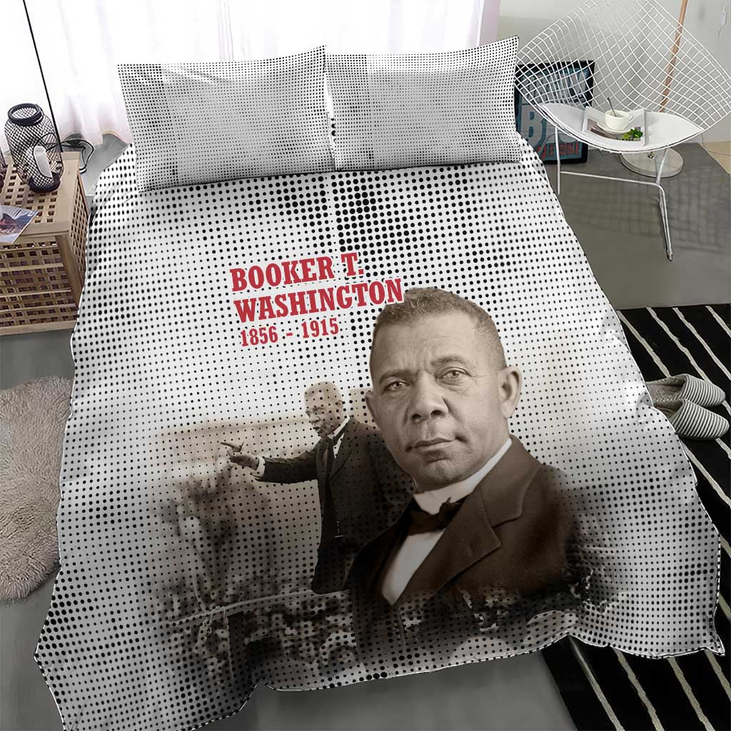 Booker T. Washington Bedding Set Halftone Portrait Design Tilling a Field Quote Historical Civil Rights Tribute - African Pride