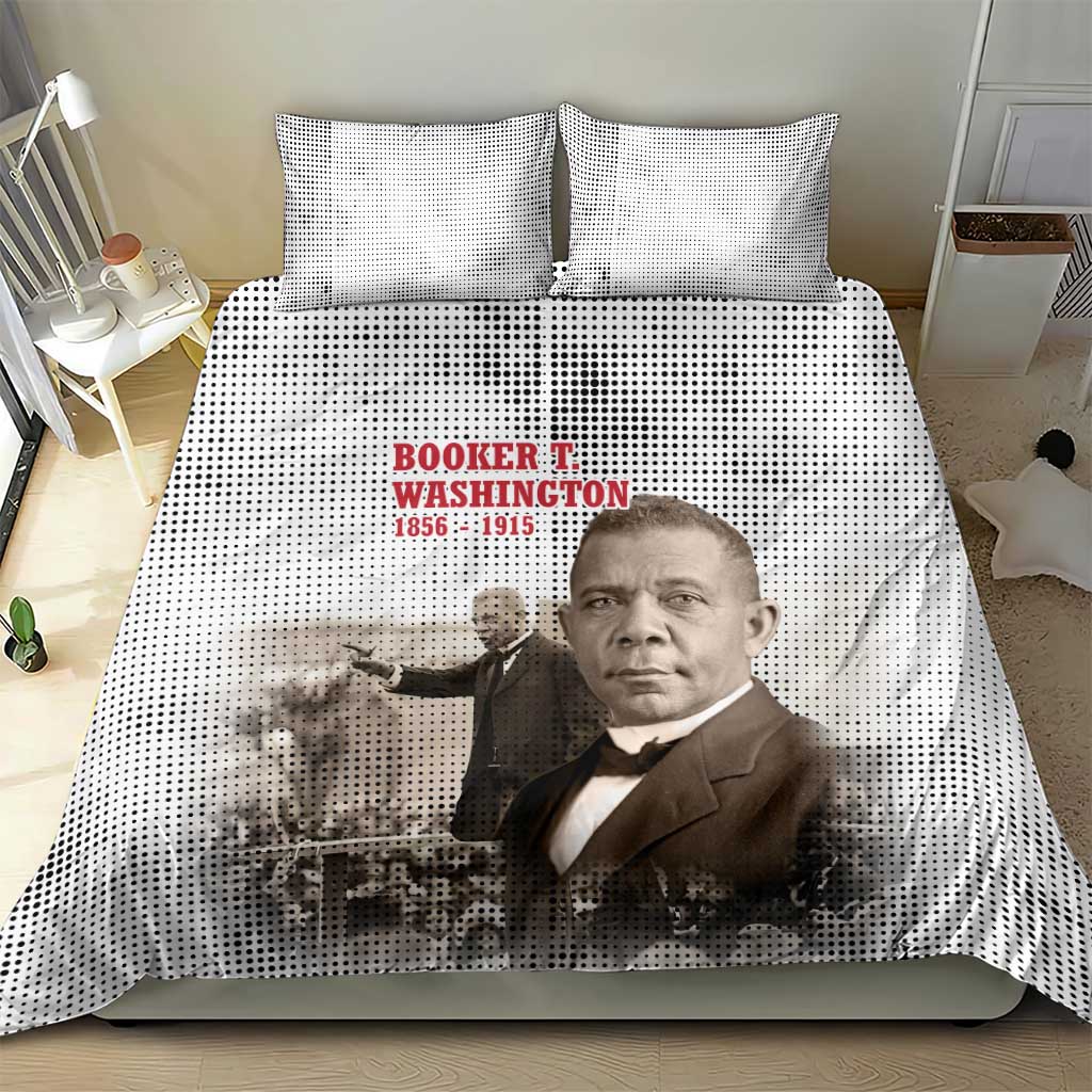Booker T. Washington Bedding Set Halftone Portrait Design Tilling a Field Quote Historical Civil Rights Tribute - African Pride
