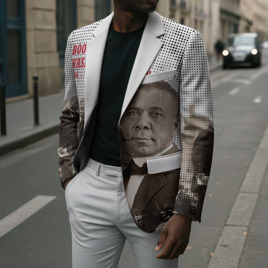 Booker T. Washington Blazer Halftone Portrait Design Tilling a Field Quote Historical Civil Rights Tribute - African Pride