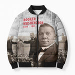 Booker T. Washington Bomber Puffer Jacket Halftone Portrait Design Tilling a Field Quote Historical Civil Rights Tribute - African Pride