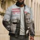 Booker T. Washington Bomber Puffer Jacket Halftone Portrait Design Tilling a Field Quote Historical Civil Rights Tribute - African Pride