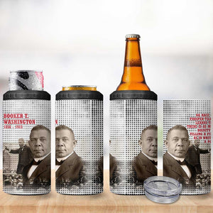Booker T. Washington 4 in 1 Can Cooler Tumbler Halftone Portrait Design Tilling a Field Quote Historical Civil Rights Tribute - African Pride