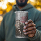 Booker T. Washington 4 in 1 Can Cooler Tumbler Halftone Portrait Design Tilling a Field Quote Historical Civil Rights Tribute - African Pride