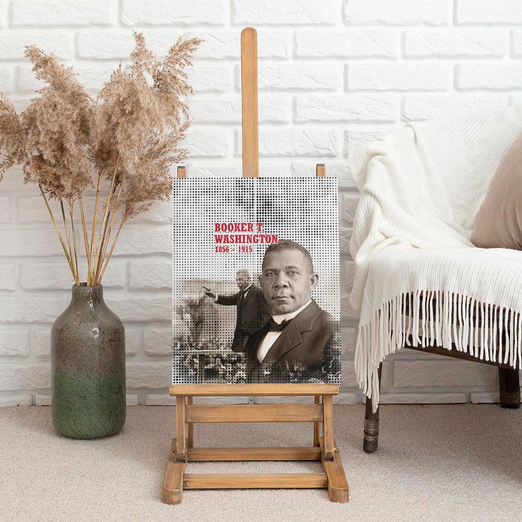 Booker T. Washington Canvas Wall Art Halftone Portrait Design Tilling a Field Quote Historical Civil Rights Tribute - African Pride