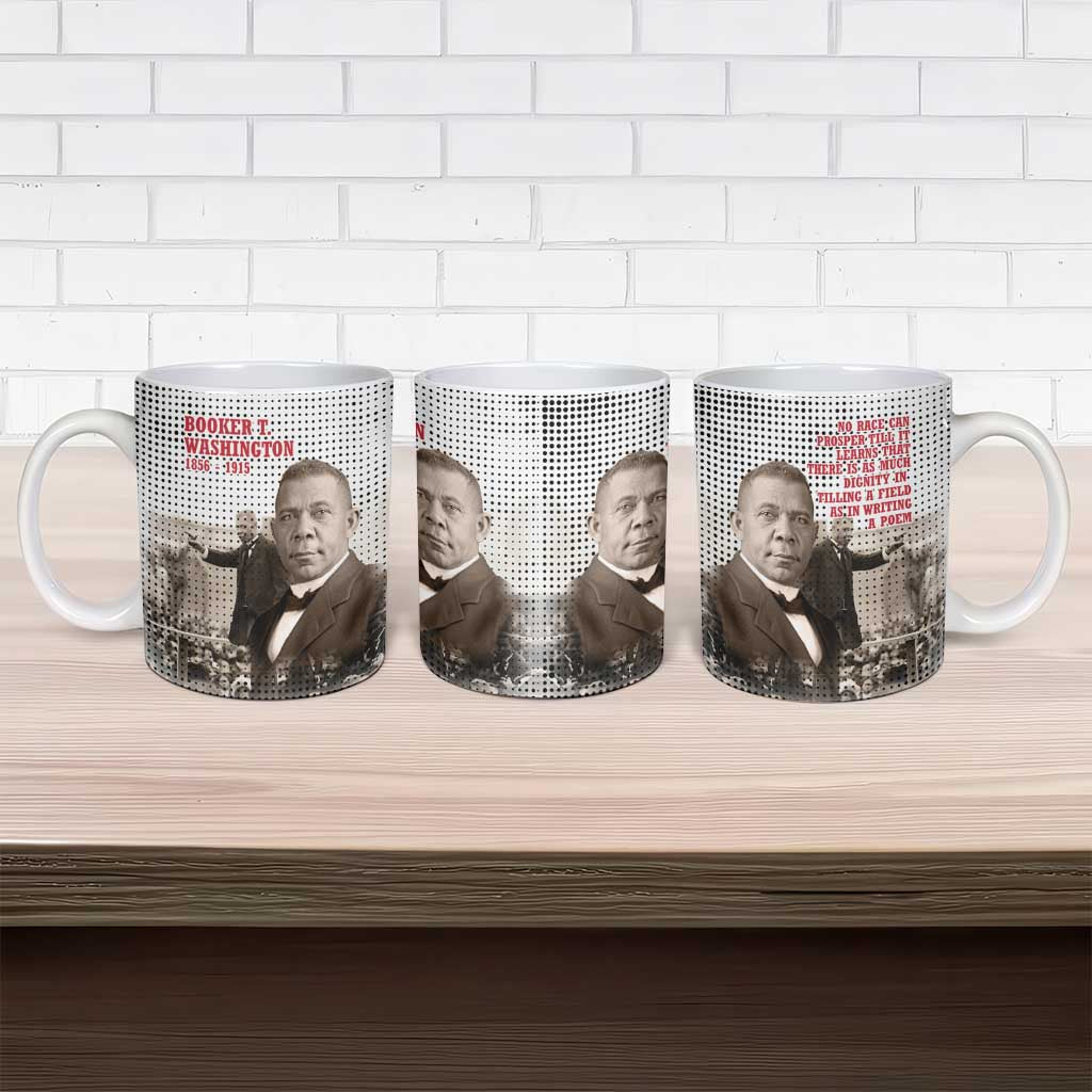 Booker T. Washington Ceramic Mug Halftone Portrait Design Tilling a Field Quote Historical Civil Rights Tribute - African Pride