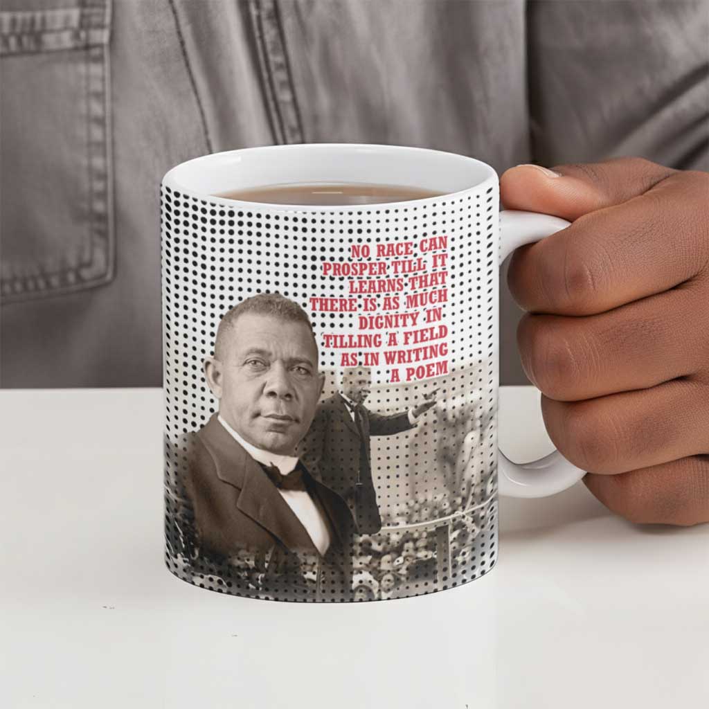 Booker T. Washington Ceramic Mug Halftone Portrait Design Tilling a Field Quote Historical Civil Rights Tribute - African Pride