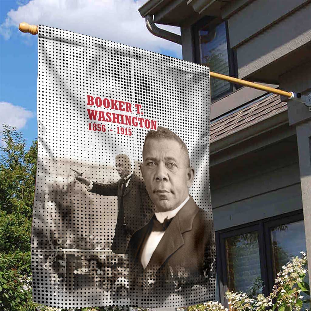 Booker T. Washington Garden Flag Halftone Portrait Design Tilling a Field Quote Historical Civil Rights Tribute - African Pride