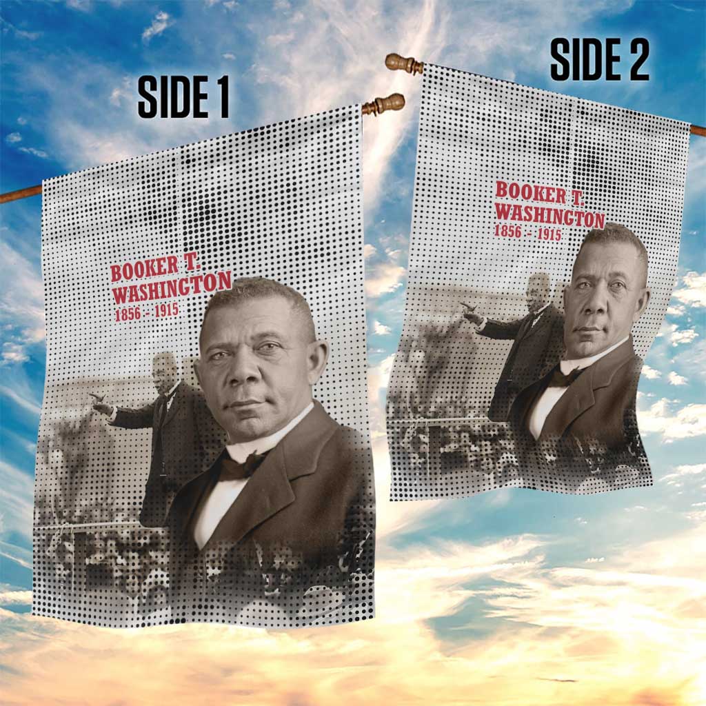 Booker T. Washington Garden Flag Halftone Portrait Design Tilling a Field Quote Historical Civil Rights Tribute - African Pride