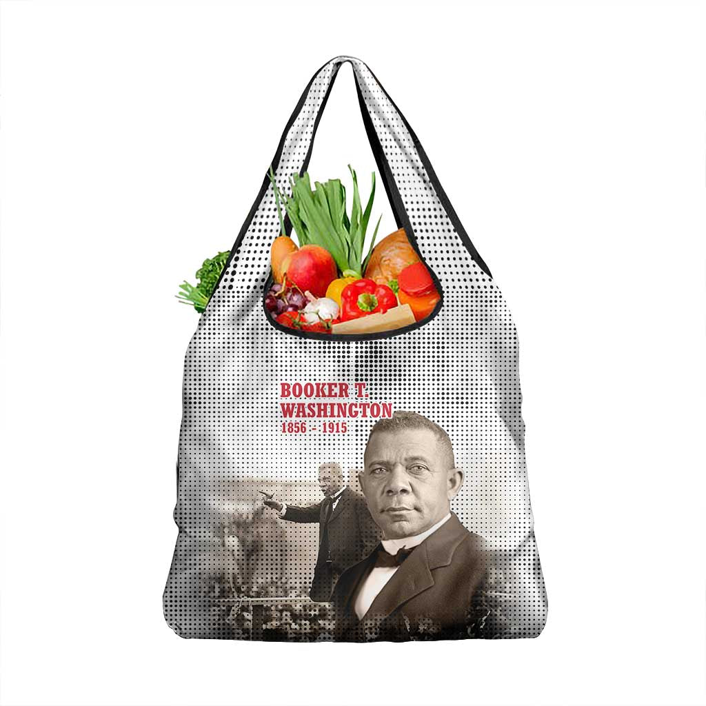Booker T. Washington Grocery Bag Halftone Portrait Design Tilling a Field Quote Historical Civil Rights Tribute - African Pride